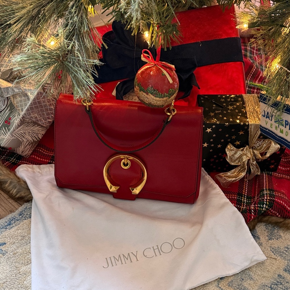 Jimmy Choo Red Shoulder Bag with Gold Detail